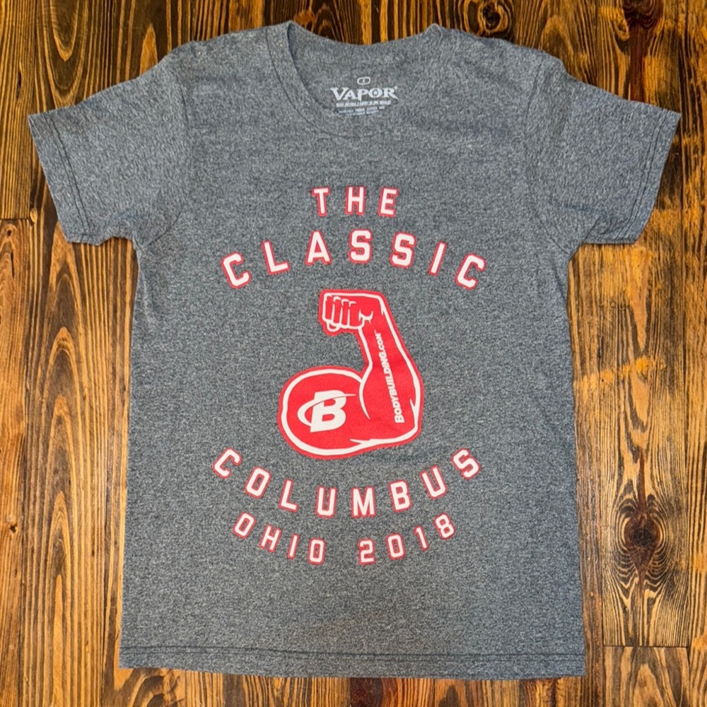 Gray and Red Short Sleeve Tee with Classic Columbus Design